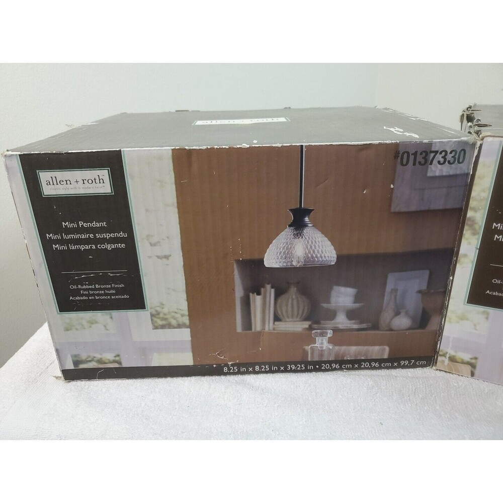 Allen + Roth Rubbed Bronze Mini Pendant Lights Glass Cover And Bulbs - Picture 2 of 8